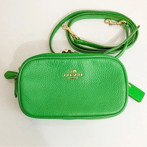 Vintage COACH Crossbody Green Purse in Polished Pebble Leather - Picture 2 of 13